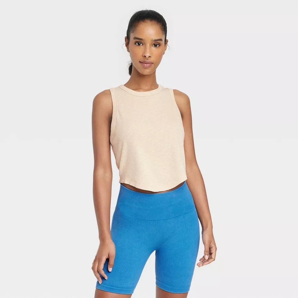 NWT Women's Ribbed Cropped Tank Top - JoyLab™ Small IVORY